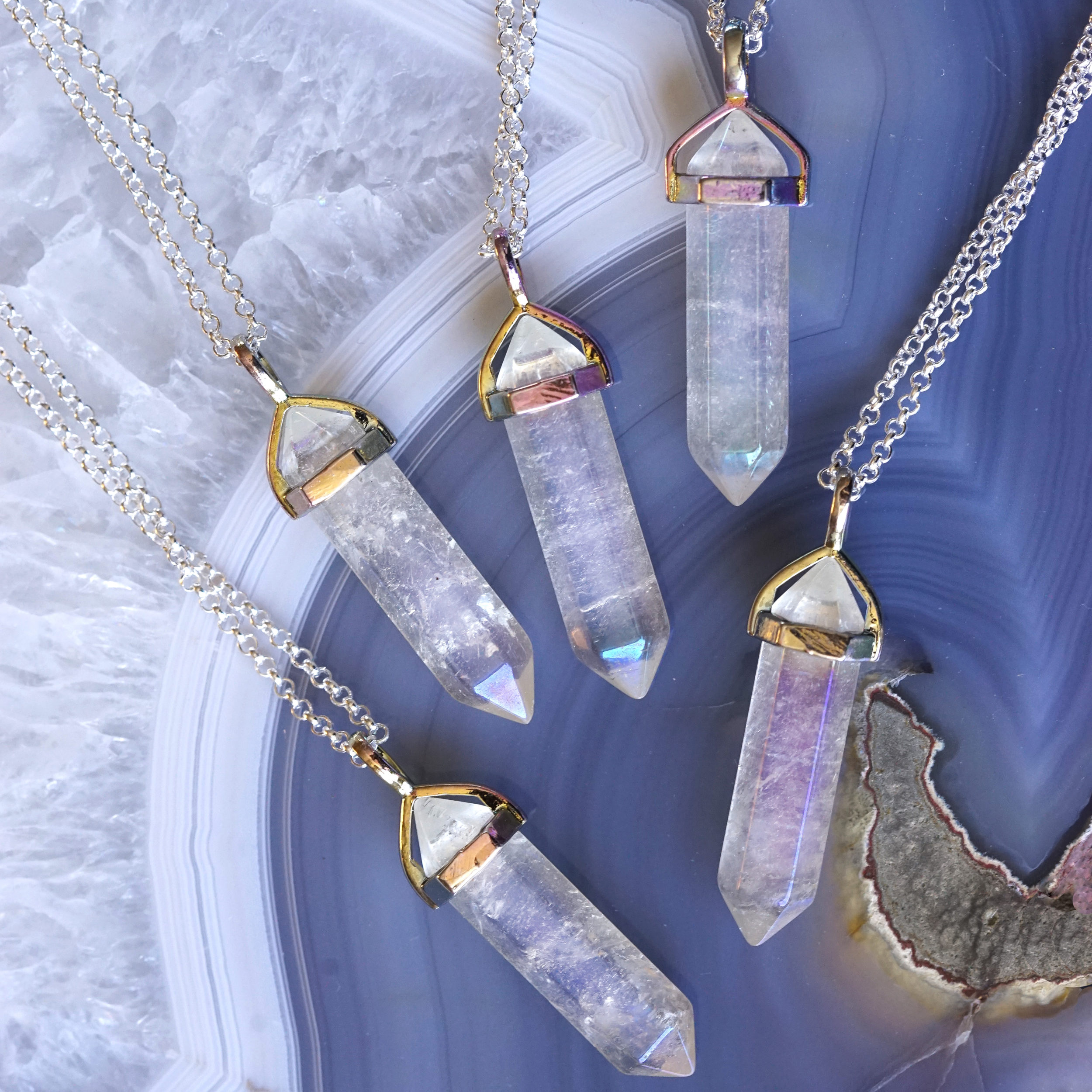 angel aura quartz pendants