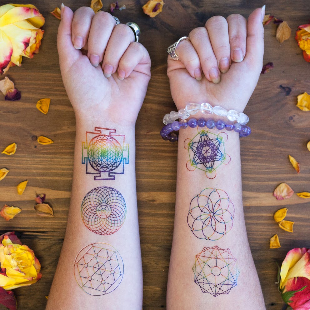 Sacred Geometry Rainbow Flash Tattoos