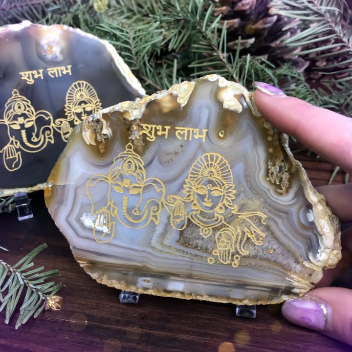 New Decade Ganesha and Lakshmi Agate Plaques