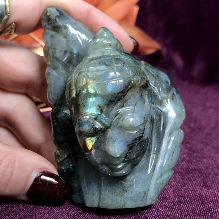 Labradorite Buddha Head with Leaf