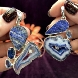 Blue Agate with Rough Lapis Priestess Pendants