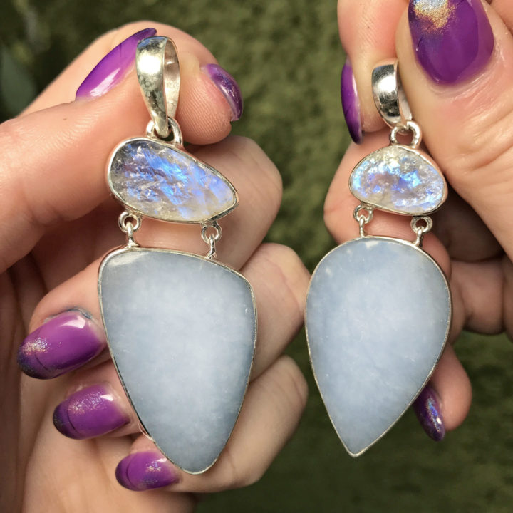 Angelite and Rainbow Moonstone Pendant