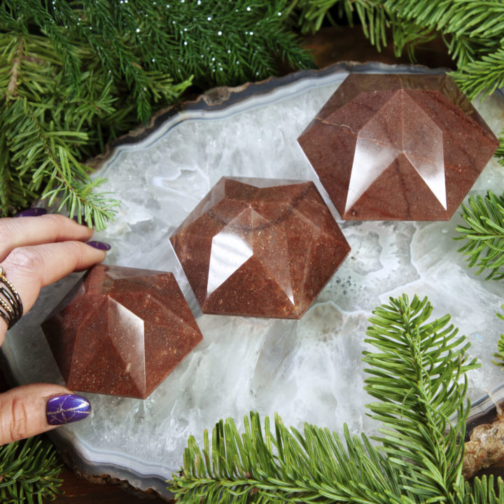 Faceted Hexagonal Red Aventurine Pyramid