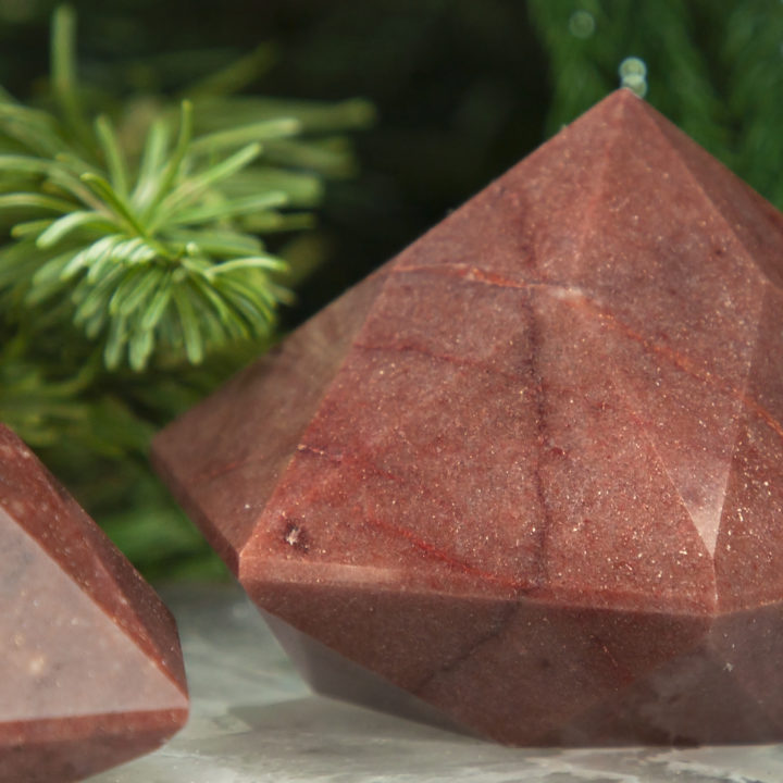 Faceted Hexagonal Red Aventurine Pyramid