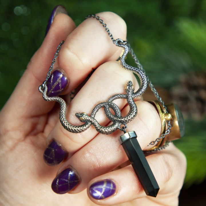 Snake with Obsidian Pendant Choker Necklace