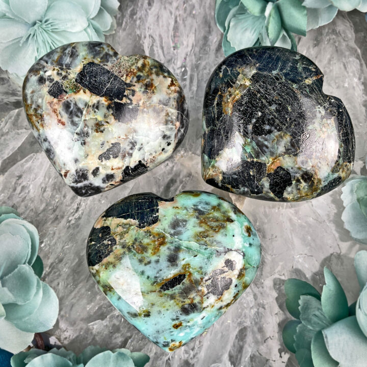 Chrysocolla in Black Tourmaline Heart