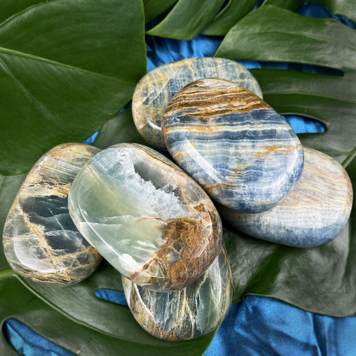 Lemurian Blue Calcite Palm Stone