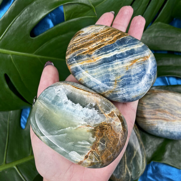 Lemurian Blue Calcite Palm Stone