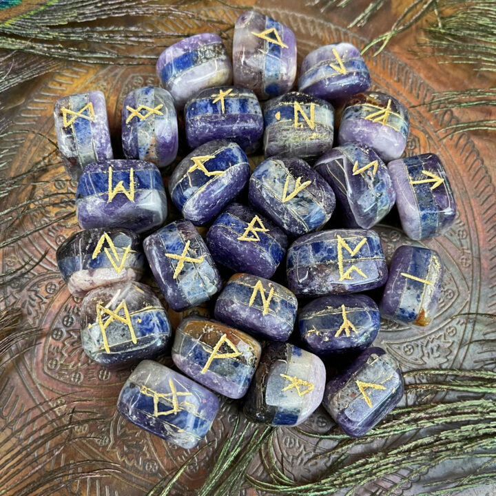 Lepidolite, Sodalite, and Amethyst Peace Rune Set