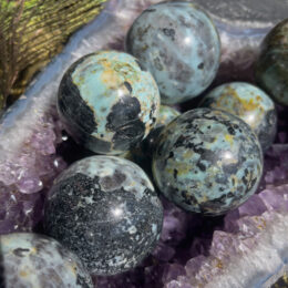 Chrysocolla with Black Tourmaline Sphere