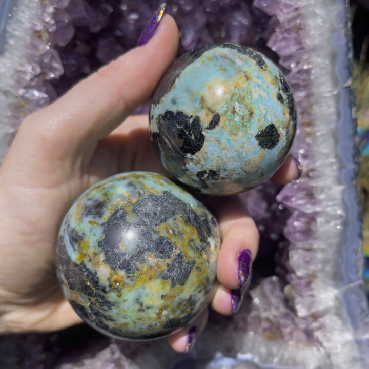 Chrysocolla with Black Tourmaline Sphere