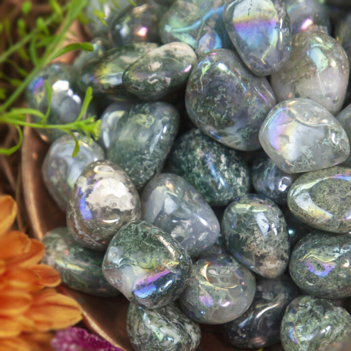 Angel Aura Moss Agate: Small Tumbled