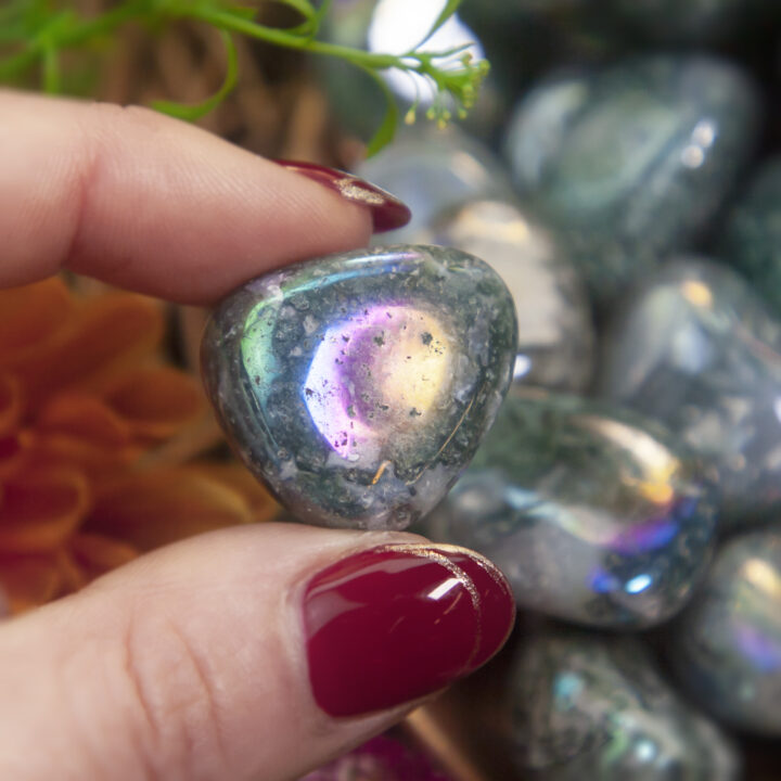 Angel Aura Moss Agate: Small Tumbled