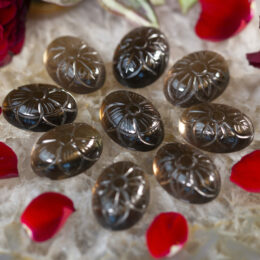 Flower Engraved Smoky Quartz Cabochon