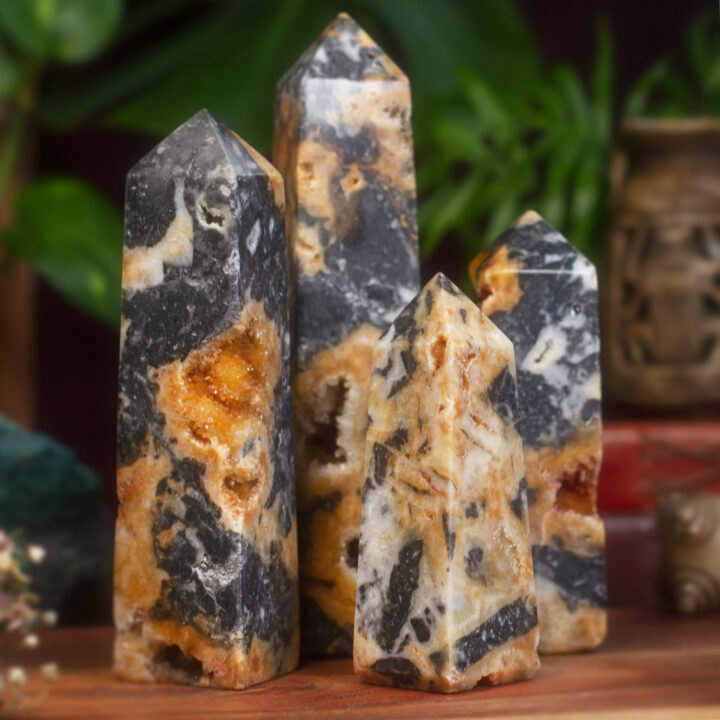 Druzy Dendritic Sulfur Quartz Obelisk