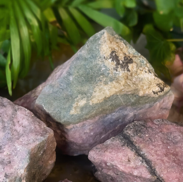 Gentle Healing Natural Rhodonite with Aquamarine