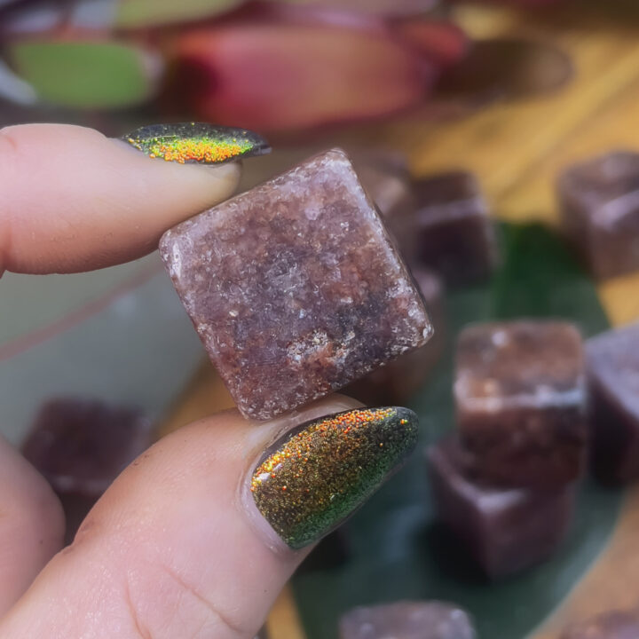 Tumbled Red and Purple Lepidolite Cube