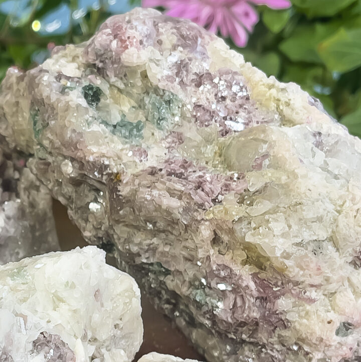 Peaceful Heart Natural Lepidolite, Albite, and Green Tourmaline in Quartz