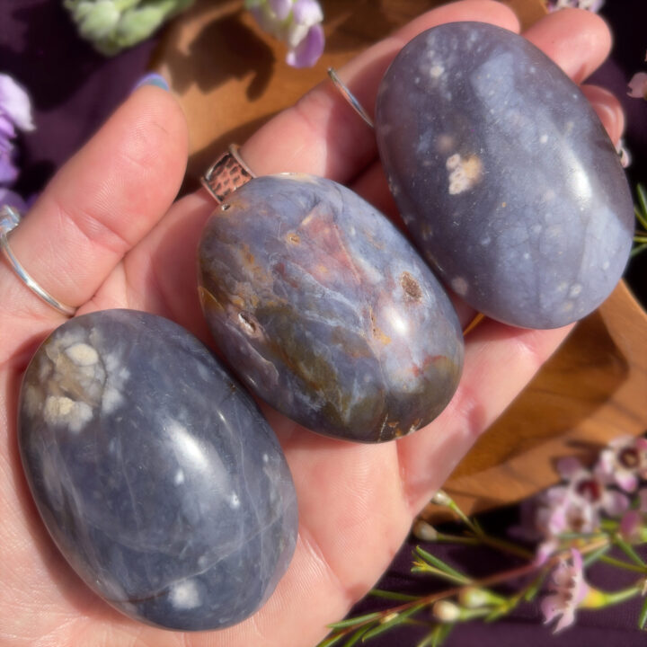 Purple Chalcedony Palm Stone