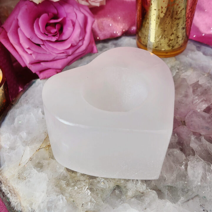 Selenite Heart Tea Light Holder