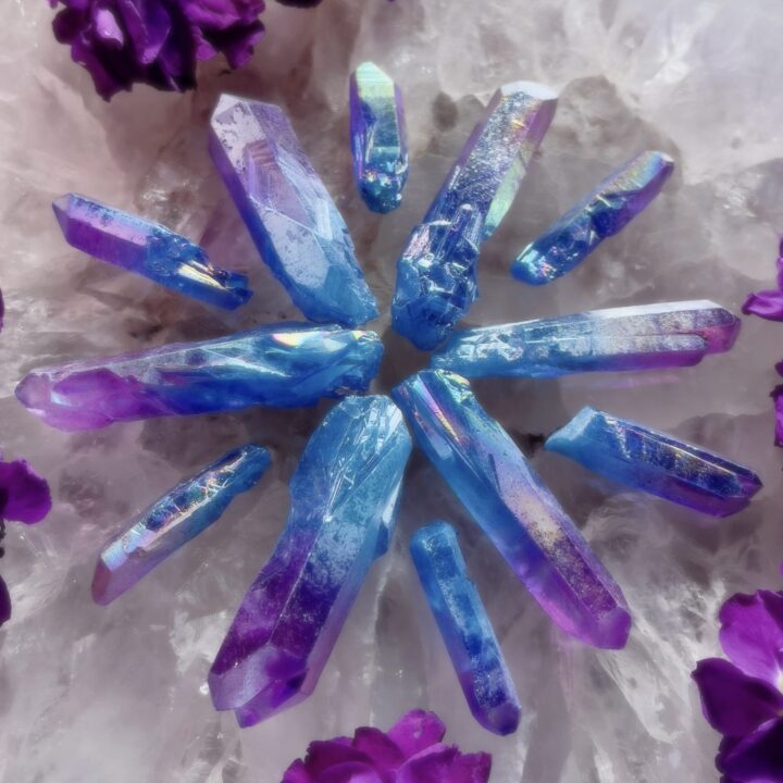 Blue and Purple Aura Quartz Point