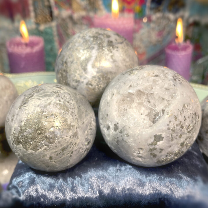 Empowered Goddess Pyrite in Quartz Sphere