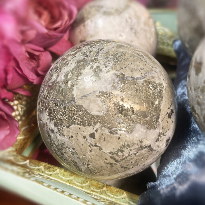 Empowered Goddess Pyrite in Quartz Sphere