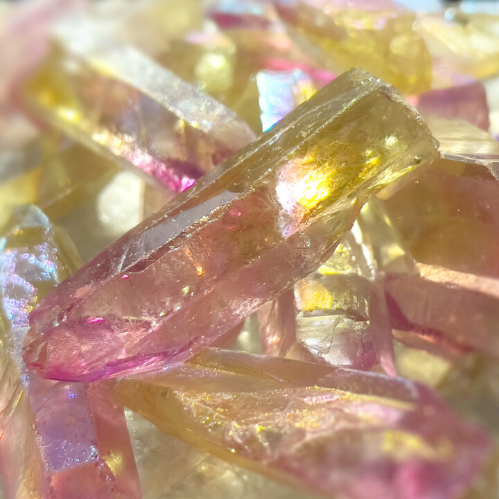 Yellow and Fuchsia Aura Quartz Point