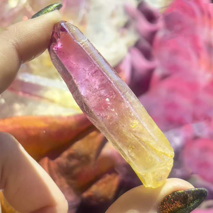 Yellow and Fuchsia Aura Quartz Point