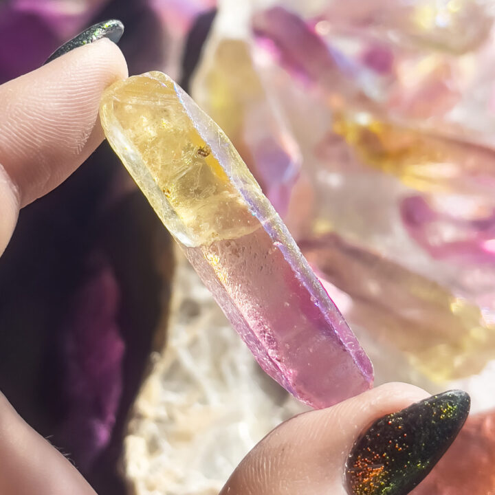 Yellow and Fuchsia Aura Quartz Point