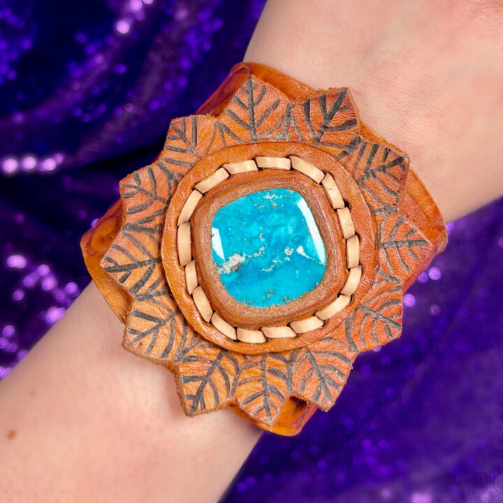 Tan Leather Cuff with Nacozari Turquoise