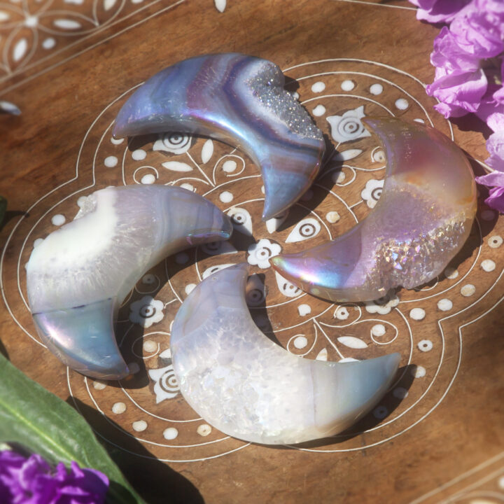 Angel Aura Druzy Agate Crescent Moon