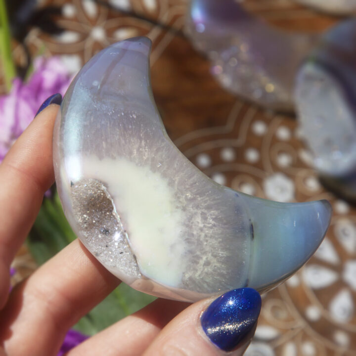 Angel Aura Druzy Agate Crescent Moon