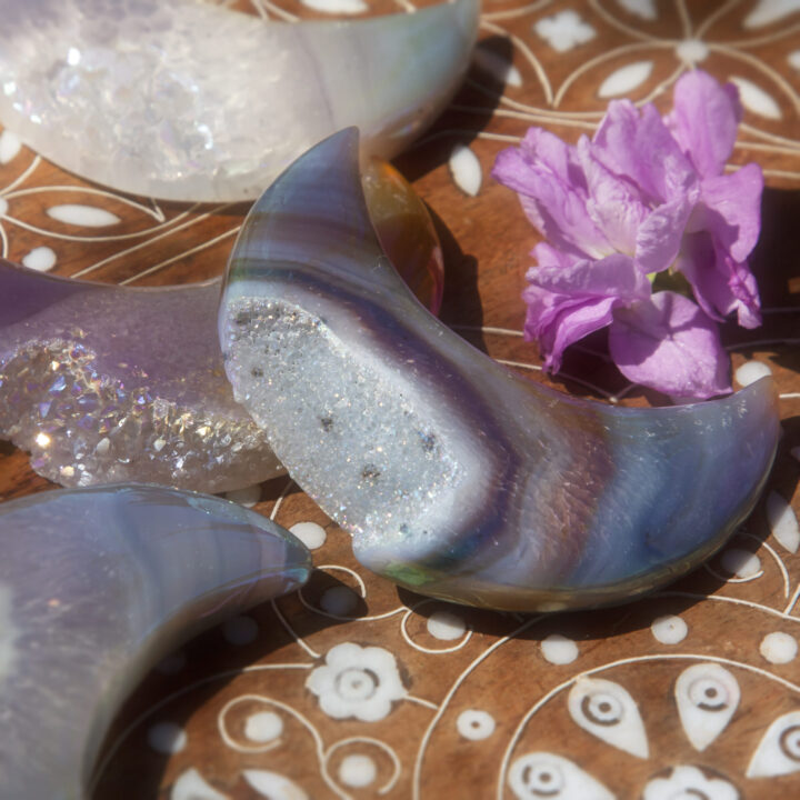 Angel Aura Druzy Agate Crescent Moon