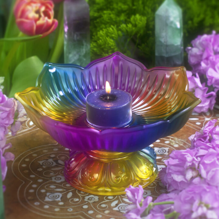 Rainbow Lotus Tea Light Holder