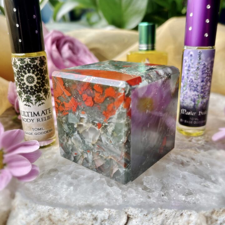 Healing African Bloodstone Cube and Perfume Duo