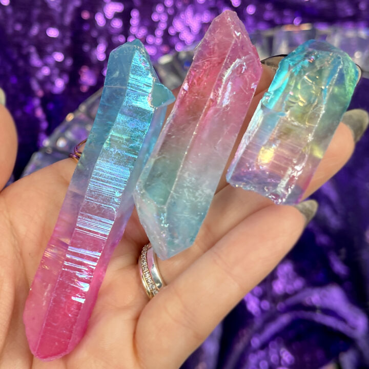 Blue and Pink Aura Quartz Wand