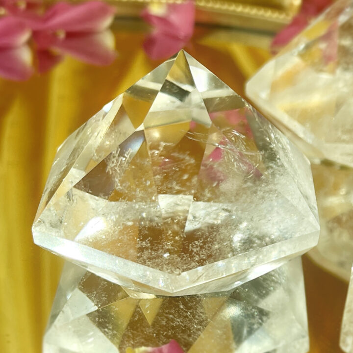 A-Grade Clear Quartz Faceted Hexagonal Pyramid