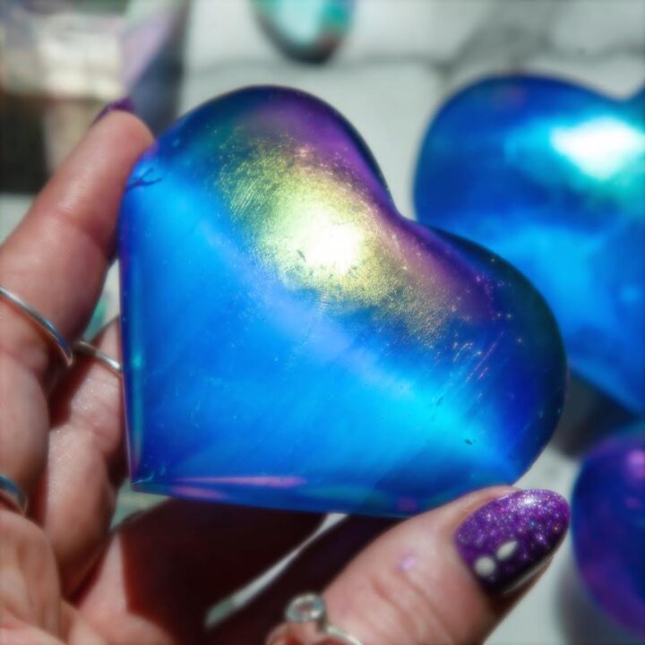 Dark Blue Aura Selenite Heart