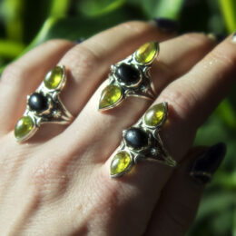 Black Spinel and Peridot Vajra Ring