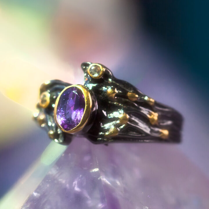 Goddess of Peace Amethyst and White Topaz Ring