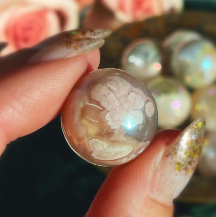 Mini Angel Aura Flower Agate Sphere