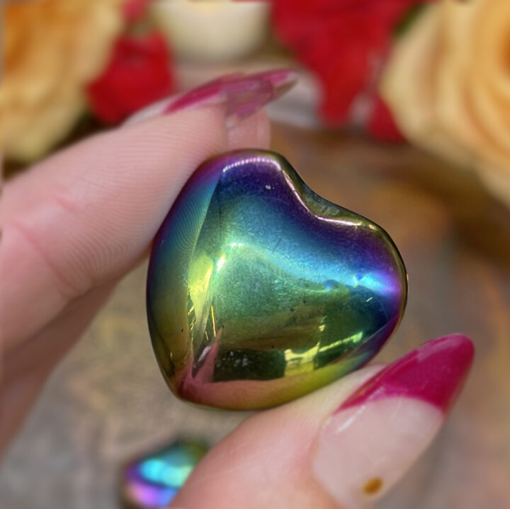 Titanium Aura Hematite Pocket Heart