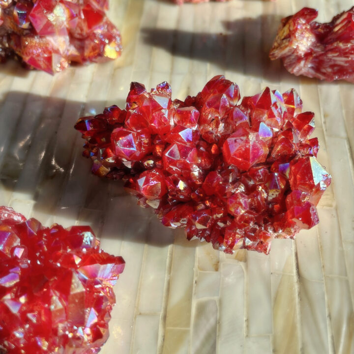 Fire Red Aura Quartz Cluster