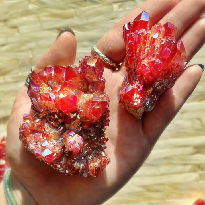 Fire Red Aura Quartz Cluster