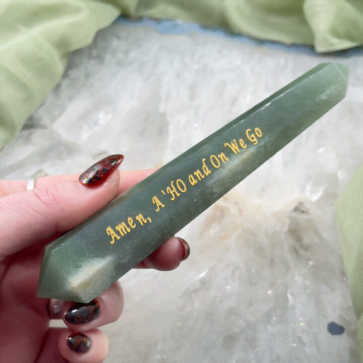 Amen Aho and On We Go Green Aventurine Double Terminated Wand