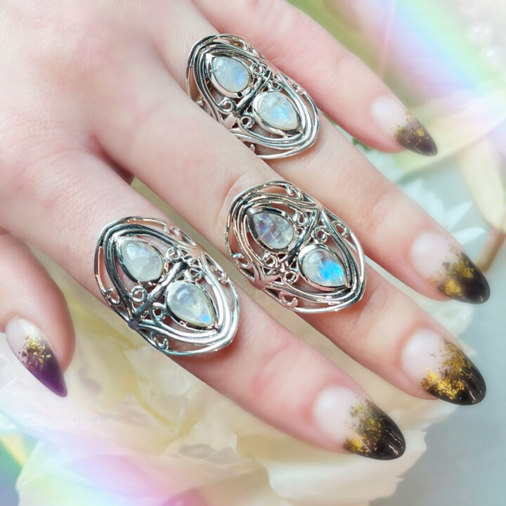 Double Rainbow Moonstone Ring for Manifestation