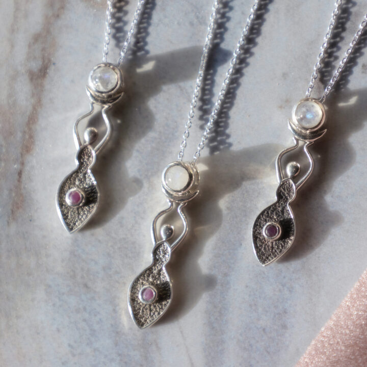 Goddess Moonstone and Ruby Pendant