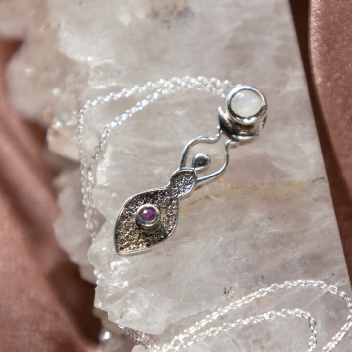 Goddess Moonstone and Ruby Pendant