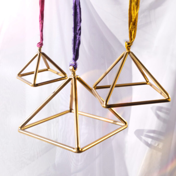 Golden Aura Quartz Singing Pyramid